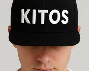 Kitos World Black Snapback Hat, 3D Embroidered Logo, Streetwear Baseball Cap
