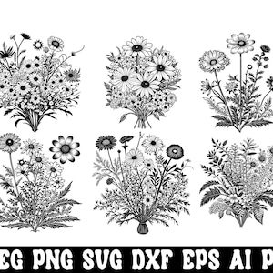 Wildflower Svg Png Bundle,Flower Border Svg,Flower Meadow Svg,Floral Svg Bundle,Floral Svg, Minimalist Flower Svg,Nature Svg,Flower Sketch