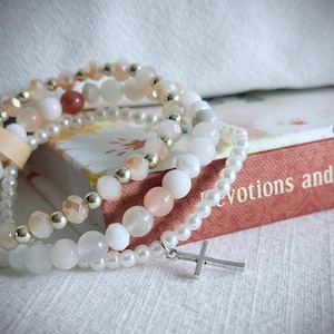 Pink & White Cross Stackable Bracelet