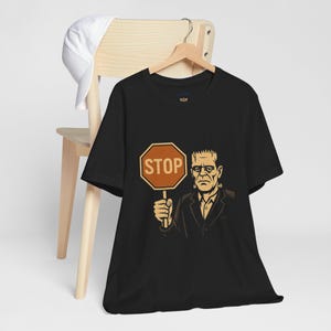 Frankenstein Stop Sign T-Shirt: Halloween Horror Graphic Tee