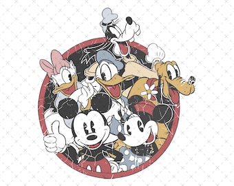 レトロなミッキーと仲間たちのPNG：家族旅行デザイン（デジタル