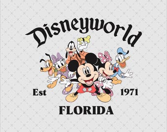 Retro Mickey Mouse & Friends SVG PNG, Disneyworld 1971 (Digital Download)