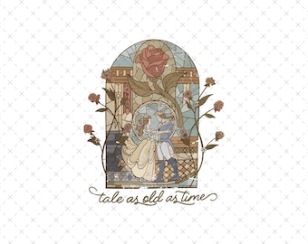 Retro Beauty and the Beast Stained Glass PNG, SVG (Digital File)