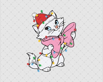 Gata navideña con luces SVG PNG (Descarga digital)