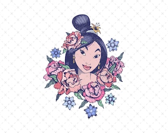 Floral Mulan Princess PNG Clipart (Digital File)