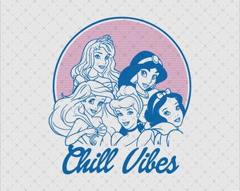 Chill Vibes Retro Prinsessa Clipart, PNG SVG (Digital Fil)