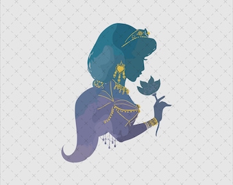 Retro Princess Jasmine SVG, Floral Silhouette (Digital File)