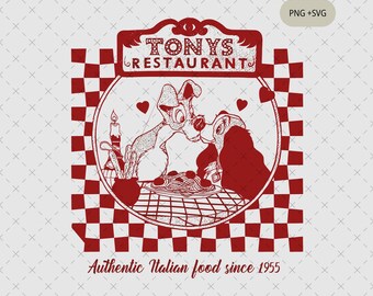 Lady and Tramp Dogs PNG SVG: Tony's Restaurant (Digital File)