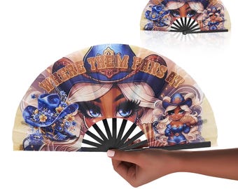 Abanico Cowgirl Clack – "¿Dónde están los fans?" / Abanico de mano ensamblado / Listo para tienda temporal / Diseño de sublimación personalizado