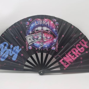 Libra Zodiac Clack Fan – Big Energy Glam Folding Fan | Sparkly Astrology Hand Fan | Premade Clack Fan for Zodiac Lovers | Libra Gift
