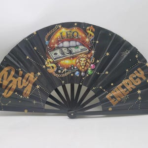 Leo Zodiac Clack Fan – Big Energy Glam Folding Fan | Sparkly Astrology Hand Fan | Premade Clack Fan | Leo Birthday Gift