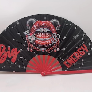 Aries Zodiac Clack Fan – Big Energy Glam Style | Sparkling Astrology Folding Fan | Premade Hand Fan | Zodiac Birthday Gift