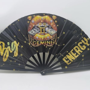 Gemini Zodiac Clack Fan – Big Energy Glam Fan | Sparkly Astrology Folding Hand Fan | Premade Clack Fan | Gemini Birthday Gift