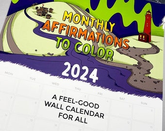 2024 Wall Calendar - Monthly Affirmations to Color, 11x14 inches large