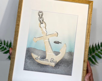Make your own keepsake with outgrown baby clothes or sentimental clothing items, and hang it up! - The anchor.