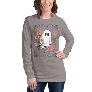 Unisex Long Sleeve Tee, Halloween Ghost with Flowers