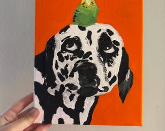 Dalmatian With Parakeet Painting