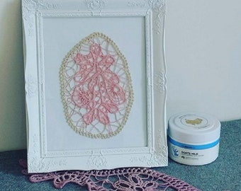 Pink Ecru/Beige Floral Shabby Chic  Romanian Point Lace Doily