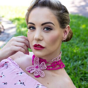 Pink Floral Crochet Choker Jewellery, Lace Choker, Choker Jewellery, Romanian Point Lace Jewellery, Victorian Choker