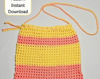 Crochet Pattern: Striped Mesh Drawstring Bag – Beginner-Friendly Project!