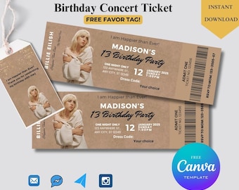 Editable Billie Eilish Birthday Ticket Invitation: Keepsake Concert Template (Digital Download)