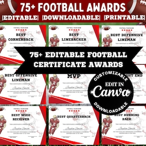 Editable American Football Award Certificate Templates, Funny Football Awards, Soccer Awards, End of Season Award, Sports Team Award, Canva