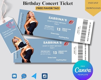 Sabrina Carpenter Birthday Ticket Invitation: Editable Canva Template (Digital Download)