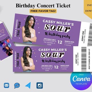 Bearbeitbares Olivia Rodrigo Geburtstagskartengeschenk, Sour Tour Ticket, ÜberraschungsKonzertkarte für Andenken, Guts Music Festival Merch ODER Guts Tour