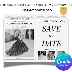 Bearbeitbare Geburtstagszeitung Quinceamaßeinladung, Geburtstags-Fotoshooting-Idee, 16