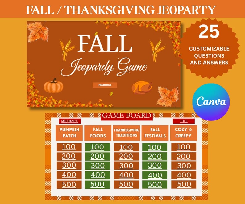 Editable Fall Jeopardy Game Powerpoint: Thanksgiving Trivia (digital ...