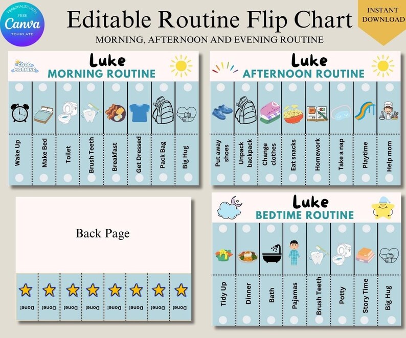 Editable Kids Routine Flip Chart: Blue Theme (digital Download, A4 Size ...