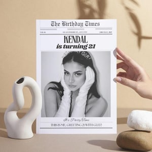 Bearbeitbare Zeitungseinladungsvorlage zum 21. Geburtstag, Kendal Magazine Geburtstag, Geburtstagsflieger, DIY Geburtstagsfotoshooting, große Zeitung,