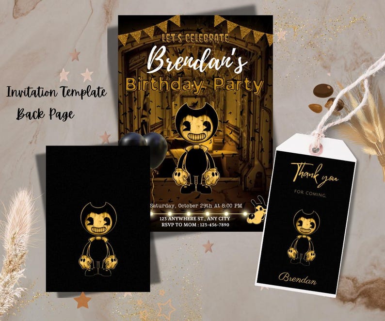 Editable Bendy and the Ink Machine Birthday Invitation: Printable Party ...