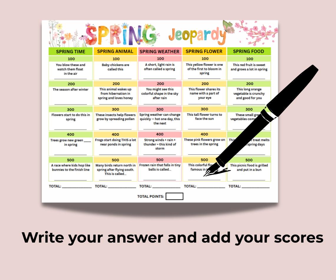 Printable Spring Jeopardy Game Template, Spring Themed Jeopardy ...