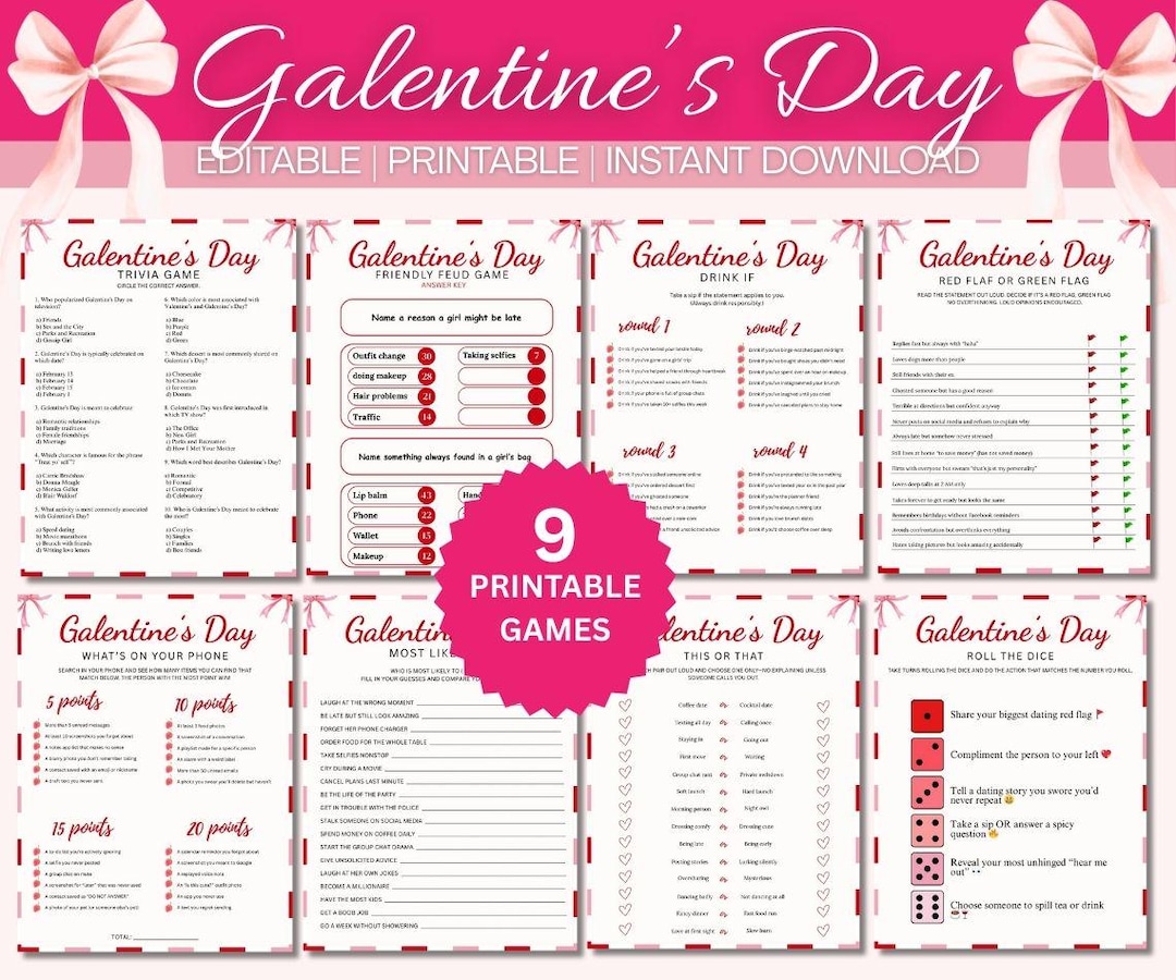 Printable Galentines Day Games Adult Valentines Party Bundles Girls ...