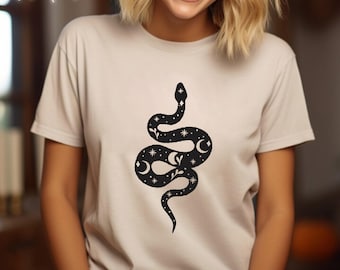 Snake and Flower Shirt, Spiritual Shirt, Snake Shirt, Floral Snake Shirt, Black Snake T-shirt, Boho Clothing Gift, Snake Lover T-Shirt