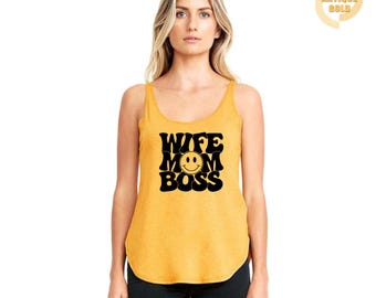 Wife Mom Boss Tank Top, Mothers Day Tank Top, Mama Boss Tank Top, Mother's Day Gift, Gift for Mom, Retro Mom Tank Top, Strong Mothers Tank