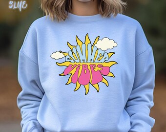 Summer Vibes Sweatshirt, Sun Sweatshirt, Retro Sunshine Sweatshirt, Sun Rays Sweatshirt, Beachy Vibes Sweatshirt, Summer Time Sweatshirt