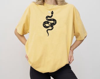 Snake and Flower Shirt, Spiritual Shirt, Snake Shirt, Floral Snake Shirt, Black Snake T-shirt, Boho Clothing Gift, Snake Lover T-Shirt