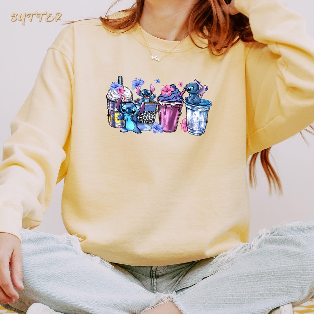 Stitch Coffee Sweatshirt, Stitch Drink Sweatshirt, Funny Stitch Sweatshirt, Coffee Lover Sweatshirt, Funny Koala Sweatshirt