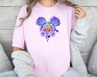 Disney Watercolor Castle Shirt, Mickey & Friends T-Shirt, Disney Characters, Minnie Ears Castle Shirt, Magic Kingdom, Disney Family Shirt