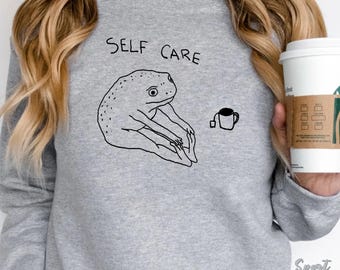 Funny Frog Self Care Sweatshirt, Funny Frog Self Care Retro Sweatshirt, Funny Frog Sweatshirt, Cottagecore Frog Sweatshirt, Positive Vibe