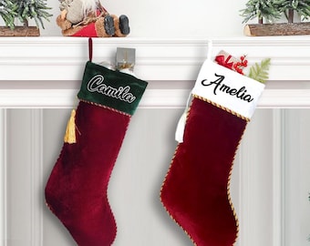 Personalized Christmas Velvet Stockings, Custom Stockings with Velvet Cuff, Family Gift Stockings, Personalized Velvet Stockings STC7