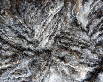 Handspun art yarn natural grey wool lock spun 90 yds 7 oz ea Farm Fuzz soft fluffy Garden Party Fibers free shipping