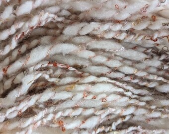 Handspun art yarn local targhee wool soft squishy 90 yards 5 oz ea natural white raspberry rust plyed Garden Party Fibers free shipping