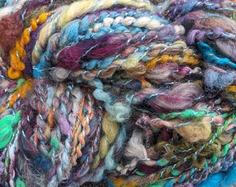 Handspun art yarn scrappy yarn wool alpaca mohair fancy bits soft squishy 90 yds 7 oz Anticipation 24 garden party fibers free shipping