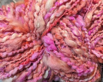 Handspun art yarn alpaca wool Morning Clouds 90 yards 6oz ea pinky peach  soft squishy  garden party fibers free shipping peach pink