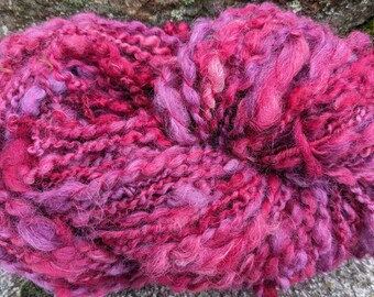 Handspun art yarn wool from local farms big 90 yard 6 oz ea Blush deep raspberry pink garden party fibers free shipping