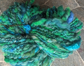 Handspun art yarn wool alpaca mohair Greener Pastures spring greens teal 90yds 6 oz each Garden Party Fibers free ship new dyelot