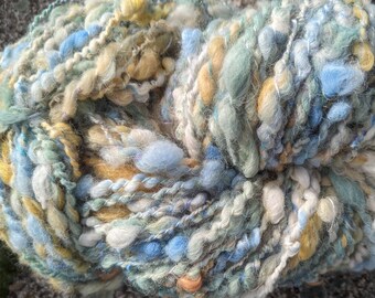 Handspun art yarn alpaca wool Early Spring Fever 90 yds 6 oz ea gold sage blue white garden party fibers free shipping